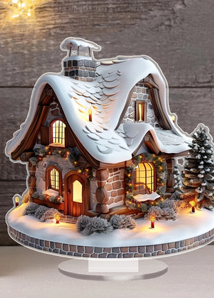 8 pollici 2D colorato casa di neve di Natale decorazione da tavolo in acrilico villaggio di famiglia statua in miniatura regalo a tema casa delle vacanze
