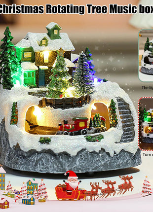 Figurine da collezione in resina Musica LED leggera Figurine di villaggio di Natale Statua rotante del villaggio per il regalo di decorazioni per la casa di Natale