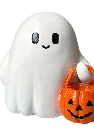 Halloween Desktop Ornament Figurine Ghost Holding Pumpkin Model Statue Tabletop Ornament for Halloween Party Home Decoration Toy - Riparo82