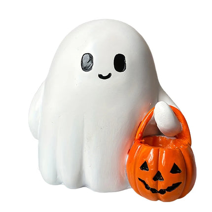 Halloween Desktop Ornament Figurine Ghost Holding Pumpkin Model Statue Tabletop Ornament for Halloween Party Home Decoration Toy