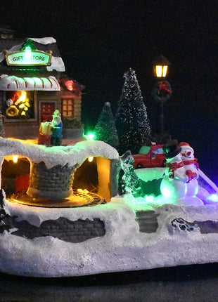 Ornamento per la casa di Natale illuminato a LED, arredamento del villaggio europeo con design musicale e fiocco di neve, decorazione da tavolo delle fiabe invernali