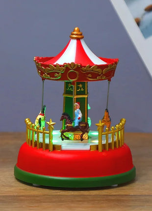 LED Musica natalizia Casa di popcorn Decorazione natalizia Scena Villaggio Statua rotante Decorazioni natalizie per la casa Decorazioni per il desktop Regalo di Natale per bambini