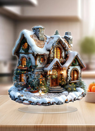 8 pollici 2D colorato casa di neve di Natale decorazione da tavolo in acrilico villaggio di famiglia statua in miniatura regalo a tema casa delle vacanze
