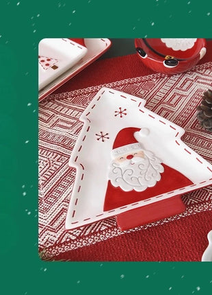Set di piatti di Babbo Natale dipinti a mano nordici Set di stoviglie per tazze d'acqua con teiera sigillata in ceramica a rilievo rosso - riparo82