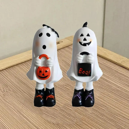 Halloween Themed Resin Ghost Figurine Handicraft Hand-painted Cartoon Standing Ghost Ornament Model Funny Doll