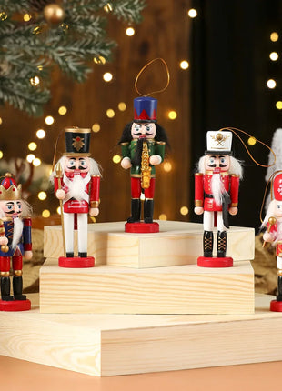 3/4/5 pezzi ornamenti natalizi schiaccianoci figure schiaccianoci in legno marionetta soldato per decorazioni pendenti per albero di Natale - riparo82
