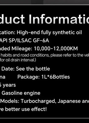 Lopal SONIC 9288, 5W-30, SP, GF-6A 1L * 1 Bottiglie Olio Motore Auto 1L Lubrificante Olio Motore Sintetico Completo per Auto Protezione Avanzata