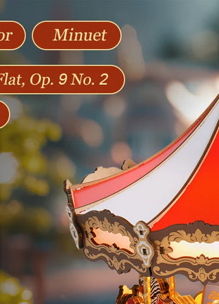 Robotime Rolife Carosello classico Carillon Facile da montare Puzzle in legno 3D Design mobile con regali di Natale leggeri per la famiglia - riparo82