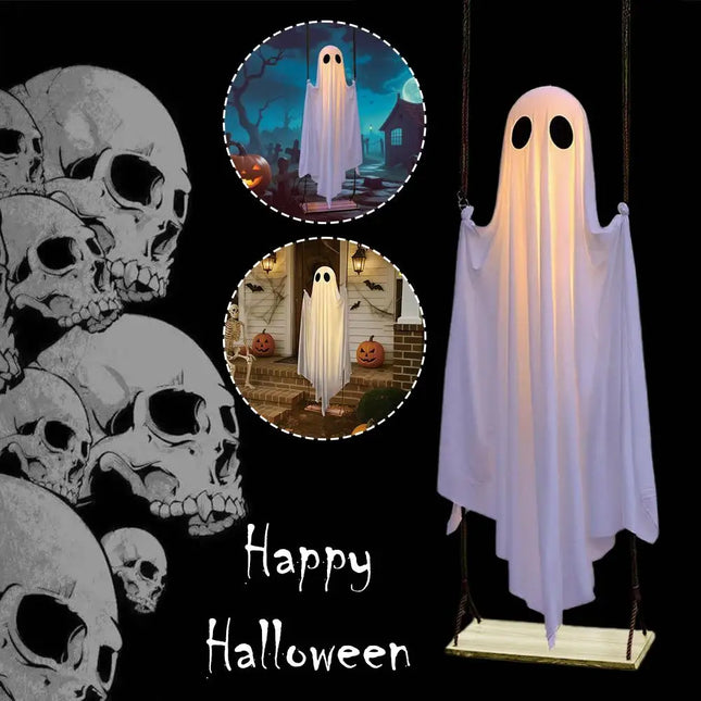 Halloween Garden Outdoor Ghost Decor Light Up Hanging Swing Ghost Scary Standing Ghosts Decor for Front Door Yard Home Party