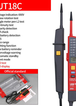 UNI-T Voltage Tester UT15C UT18C UT18D Voltage Detector Probes AC DC Digital Voltmeter 3 Phase Sequence Continuity Multimeter
