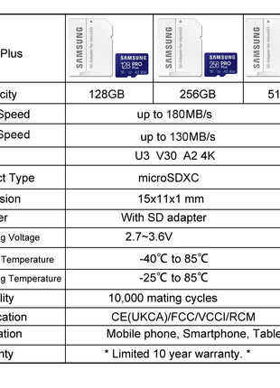 Scheda di memoria SAMSUNG EVO/PRO Plus Scheda Micro SD 64G A1 128G 256G 512G U3 A2 V30 Registratore unità Monitor Fotocamera Scheda TF dedicata