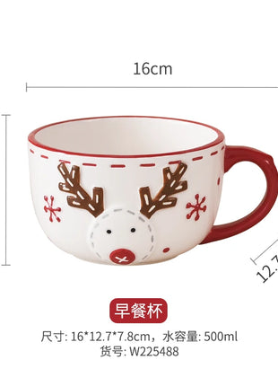 Set di piatti di Babbo Natale dipinti a mano nordici Set di stoviglie per tazze d'acqua con teiera sigillata in ceramica a rilievo rosso - riparo82