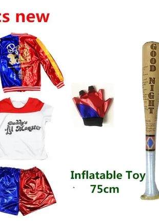 Natale Capodanno Carnevale Bambini Ragazze Suicide Harley Costumi Cosplay Squad Quinn Monster Joker Giacca Vestito adesivi per tatuaggi