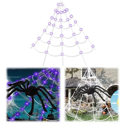 Practical 8 Modes Halloween Spider Web Lights Glow 250 LEDs LED Spider Net Hanging 5m Scary Giant Spider Haunted House