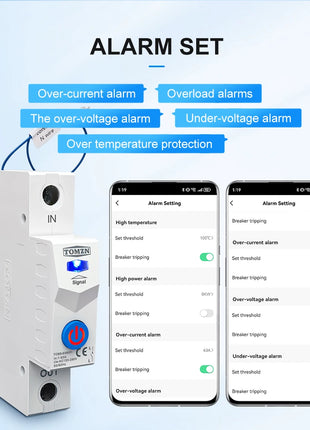 TOMZN TUYA 1-63A 1P 2P WIFI Smart Switch Energy Meter Circuit Breaker voltage current leakage temperature protection cut off L+N - Riparo82
