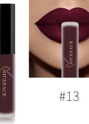 NICEFACE Nude Liquid Lipstick Ultra Matte Velvet Long Lasting Women Beauty Red Nonstick Cup Waterproof Lip Gloss Lips Cosmetics - Riparo82