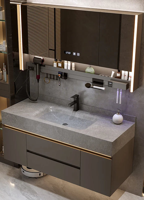 Lavabo integrato Rock Plate, lavabo da bagno, lavabo, combinazione di mobili da bagno, dimensioni multiple disponibili