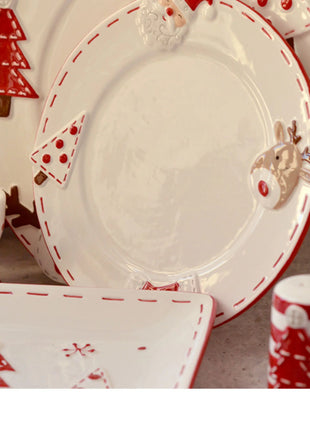 2025 Nuovo set di posate in ceramica dipinta a mano di Natale Piatto da bistecca di Natale carino Piatto piatto colorato sottosmalto in rilievo - riparo82