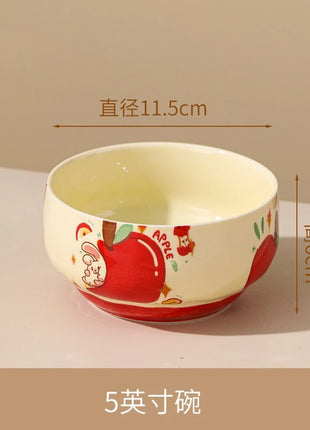 Set di stoviglie natalizie in ceramica, design simpatico cartone animato con mela, piatti da cena occidentali a tema festa, per piatti da dessert per torte, decorazioni per la casa - riparo82