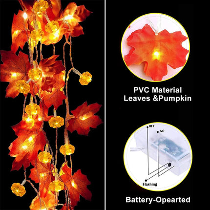 Pumpkin Maple Leaf String Lights Artificial Autumn Leaves LED Light String Fall Decor for Home Party Halloween Thanksgiving