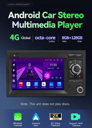 Android 14 Wireless Carplay 8G 128G Car Multimedia For Audi A4 B8 B6 B7 S4 B7 B6 RS4 B7 SEAT Exeo 7" Navigation AutoRadio - Riparo82