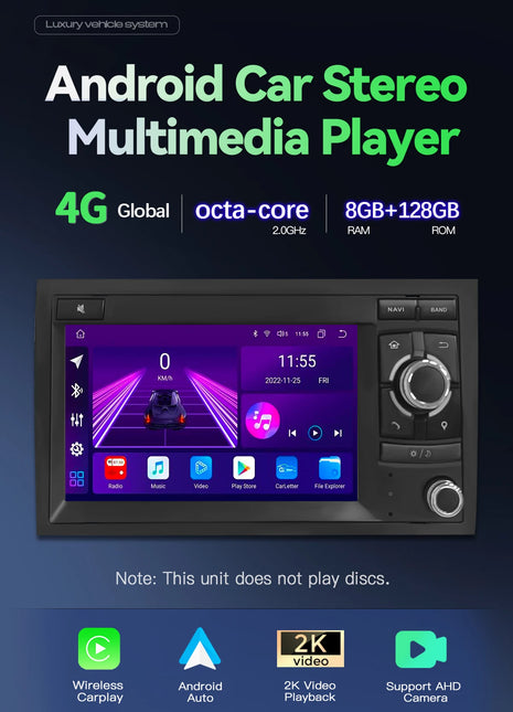 Android 14 Wireless Carplay 8G 128G Car Multimedia For Audi A4 B8 B6 B7 S4 B7 B6 RS4 B7 SEAT Exeo 7" Navigation AutoRadio - Riparo82