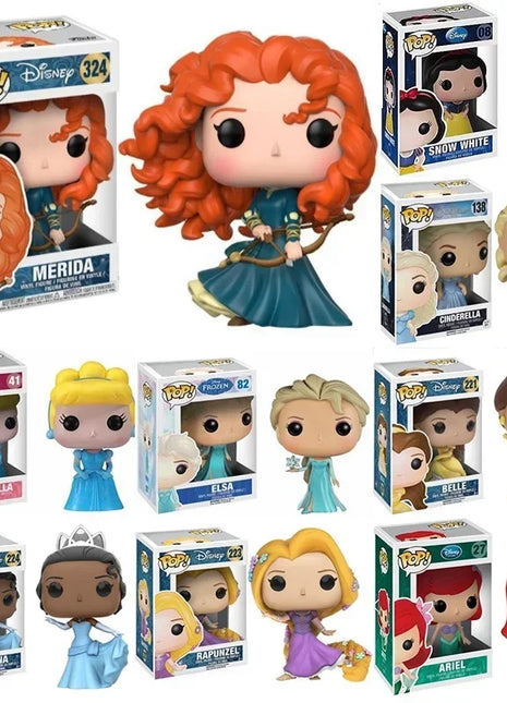 Funko POP Principessa Disney Merida 324 #   Rapunzel 223 #   Elsa 82 Cenerentola 41 138 #   Ariel 27 Gelsomino 52 #   Biancaneve 08 #   Giocattoli modello in PVC