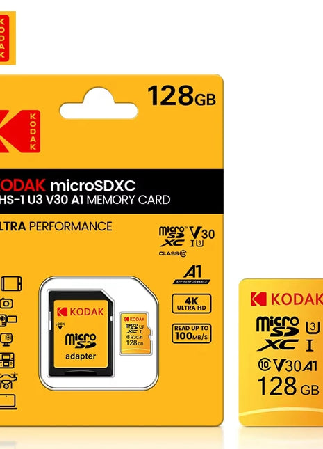 Scheda Micro SD originale al 100% Kodak Scheda di memoria da 128 GB Classe 10 Scheda Flash da 64 GB Scheda di memoria Flash da 32 GB V30 U3 per registratore di guida