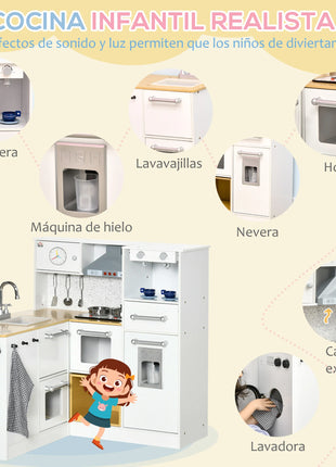 Homcom Cucina giocattolo in legno per bambini +3 anni con luci e suoni - riparo82
