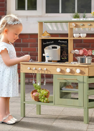 ROBUD Fango Cucina da esterno in legno massello Cucina da gioco con griglia per barbecue Rubinetto per lavello rimovibile Giocattoli Monteeori per bambini dai 3 anni in su - riparo82