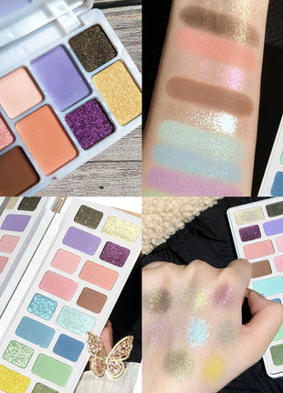 16 Colors of Dazzling Eyeshadow Pink Glitter Collision Blue Green Smoke Pearl Diamond Texture Multi Style Makeup Palette - Riparo82