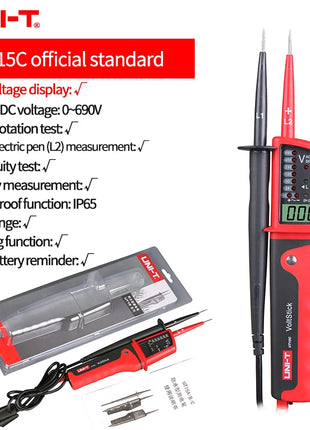 UNI-T Voltage Tester UT15C UT18C UT18D Voltage Detector Probes AC DC Digital Voltmeter 3 Phase Sequence Continuity Multimeter
