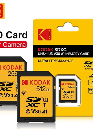 Schede SD KODAK per fotocamera 100 MB/s scheda di memoria ad alta velocità 256GB 128GB 64GB SDXC C10 A1 U3 V30 UHS-I sdcard per 4K HD SLR DV