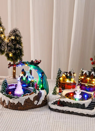Natale nuova fontana casa luminosa casa di neve regalo di Natale rotante casa ornamenti da tavolo in resina artigianato decorativo