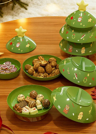 3 strati Natale Creativo Forma dell'albero di Natale Caramelle Snack Noci Frutta secca Piatto di plastica Snack Piatti Ciotola Vassoio per la colazione a h - riparo82