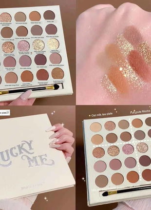 25-Color Eyeshadow Palette Earth Tones Matte & Shimmer Autumn Winter Low Saturation Orange Brown Makeup with Brush