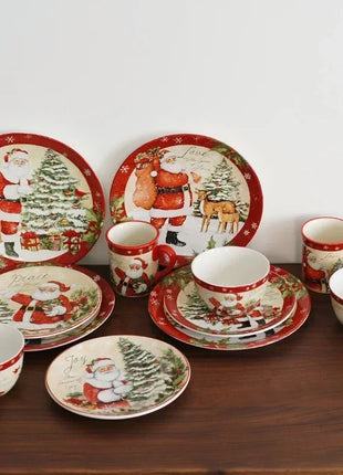 Piatti in ceramica a tema natalizio Set di stoviglie per la cena Colore Sottosmalto Processo Caffè Zuppa Tazza Ciotola Piatto da bistecca di Babbo Natale - riparo82