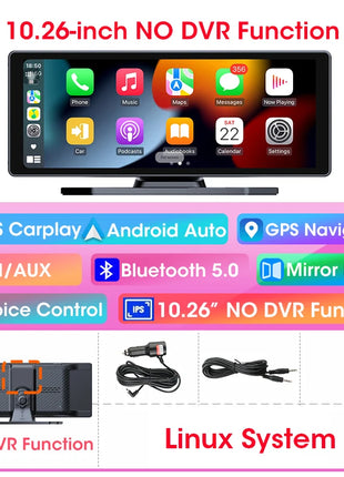 10/11.26" Wireless Carplay Screen for Car,4K Dash Cam HD Car DVR,Android Auto GPS Navigation Video Recorder,1080P Camera,FM,WIFI - Riparo82