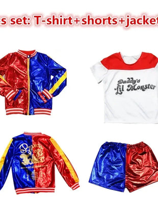 Natale Capodanno Carnevale Bambini Ragazze Suicide Harley Costumi Cosplay Squad Quinn Monster Joker Giacca Vestito adesivi per tatuaggi