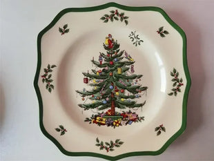 Classic Green Edge Series Christmas Set Size Plate Square Plate Size Bowl Fish Dish Coffee Set - riparo82