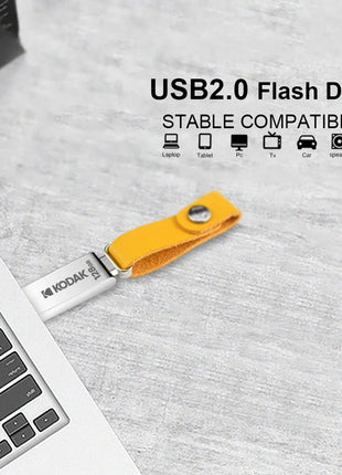 Chiavetta USB 2.0 KODAK 128 GB 64 GB Pendrive 32 GB Chiavetta di memoria in metallo con cinturino in pelle Penna Chiavetta USB per Micro PC