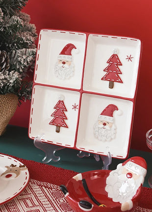 Set di piatti di Babbo Natale dipinti a mano nordici Set di stoviglie per tazze d'acqua con teiera sigillata in ceramica a rilievo rosso - riparo82
