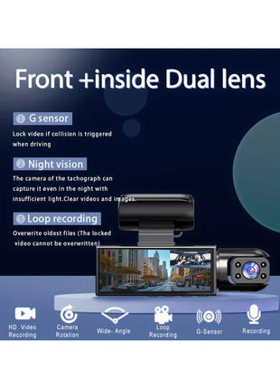 Dash Cam for Cars Dual Camera Front 1080P and Inside 720P with IR Night Vision, Loop Recording, and Wide Angle Lens - Riparo82