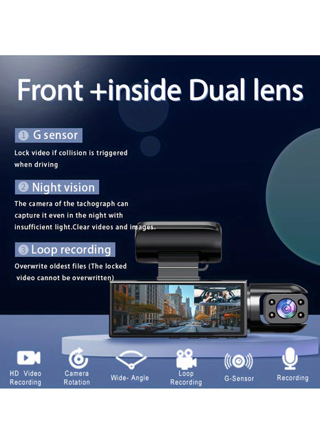Dash Cam for Cars Dual Camera Front 1080P and Inside 720P with IR Night Vision, Loop Recording, and Wide Angle Lens - Riparo82