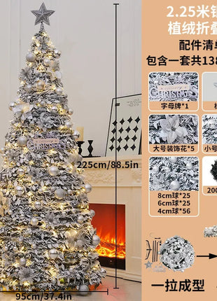 1.5M-2.25M Albero di Natale Allungabile PVC Floccato Albero di Natale Premium Denso Pino Artificiale Salvaspazio Pieghevole Ornamenti natalizi