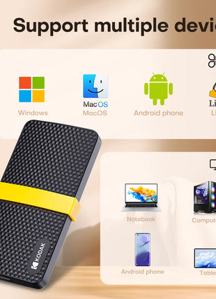 Unità a stato solido esterne Kodak Disco rigido 256 GB 512 GB 1 TB SSD portatile 450 MB/s Interfaccia 2 in 1 per telefono computer portatile