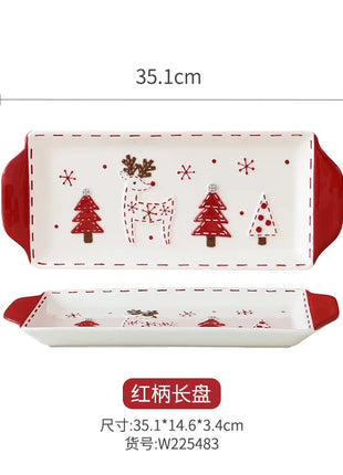 Set di piatti di Babbo Natale dipinti a mano nordici Set di stoviglie per tazze d'acqua con teiera sigillata in ceramica a rilievo rosso - riparo82