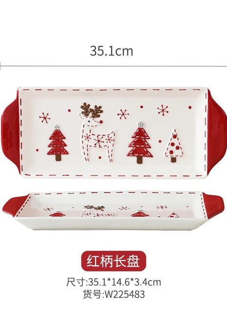 Set di piatti di Babbo Natale dipinti a mano nordici Set di stoviglie per tazze d'acqua con teiera sigillata in ceramica a rilievo rosso - riparo82