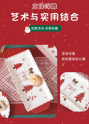 Piatto in ceramica per albero di Natale in rilievo nordico Piatto rettangolare creativo Stoviglie in porcellana Decorazioni natalizie Utensili da cucina per la casa - riparo82