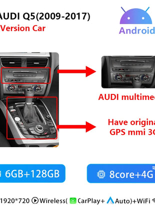10.25Snapdragon 665 Wireless Carplay AutoRadio Android 14 For Audi Q5 2009-2016 Stereo Screen GPS Navigation Multimedia HeadUnit - Riparo82